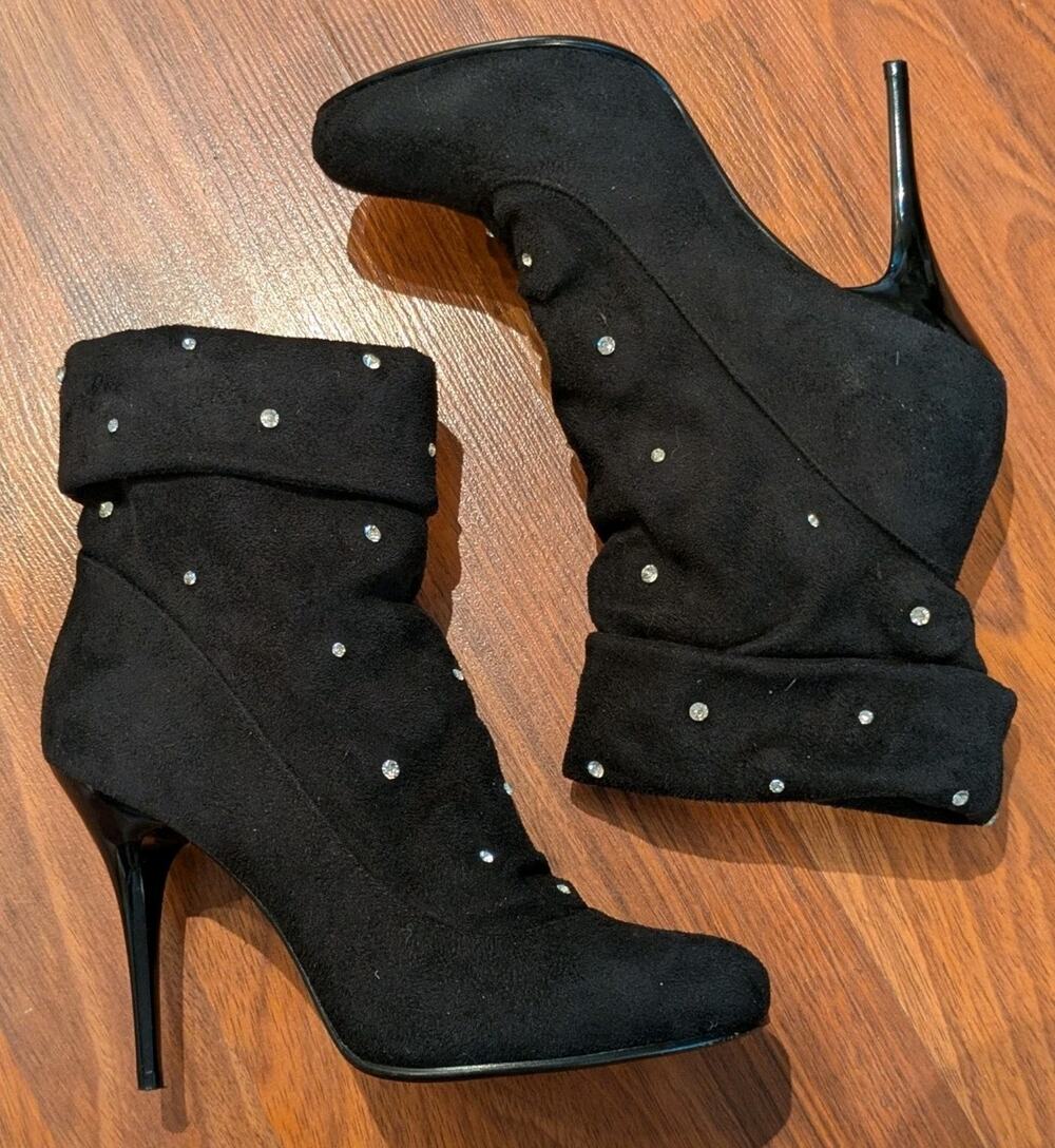 Nina Bazel-YY Boots Women’s 8 M Black Rhinestone Stretch Stiletto Ankle Booties